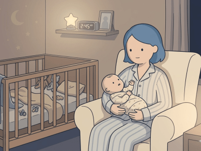 Parent soothing a restless baby at night, reflecting common infant sleep changes and developmental phases