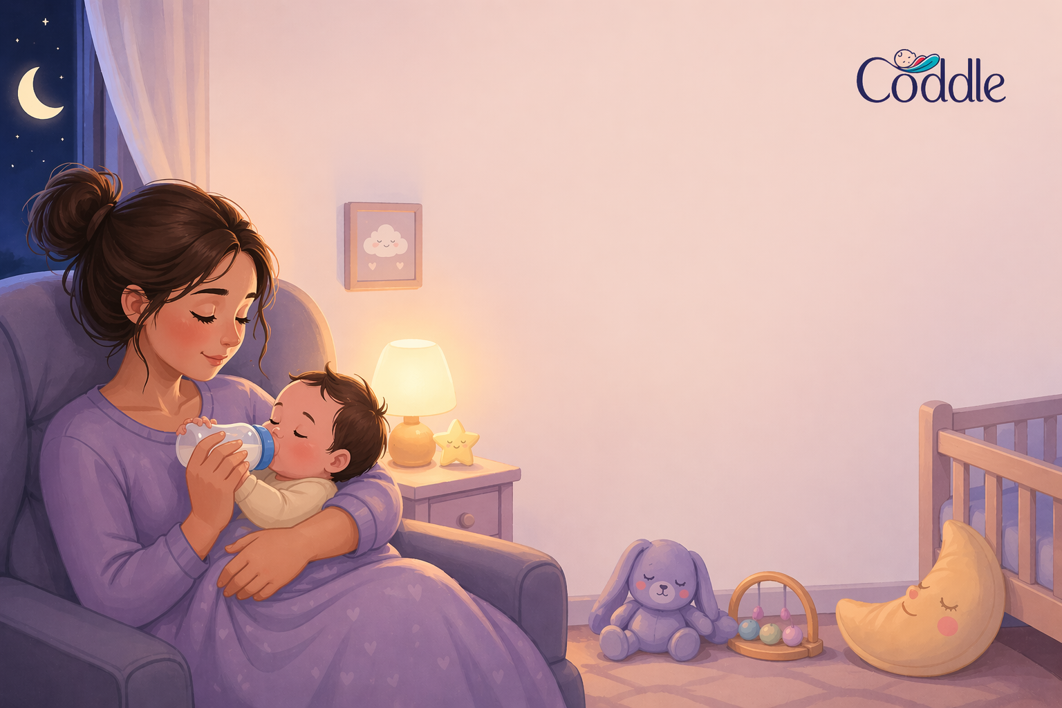 mother feeding baby at night in a calm nursery scene illustrating postpartum rage and nighttime caregiving